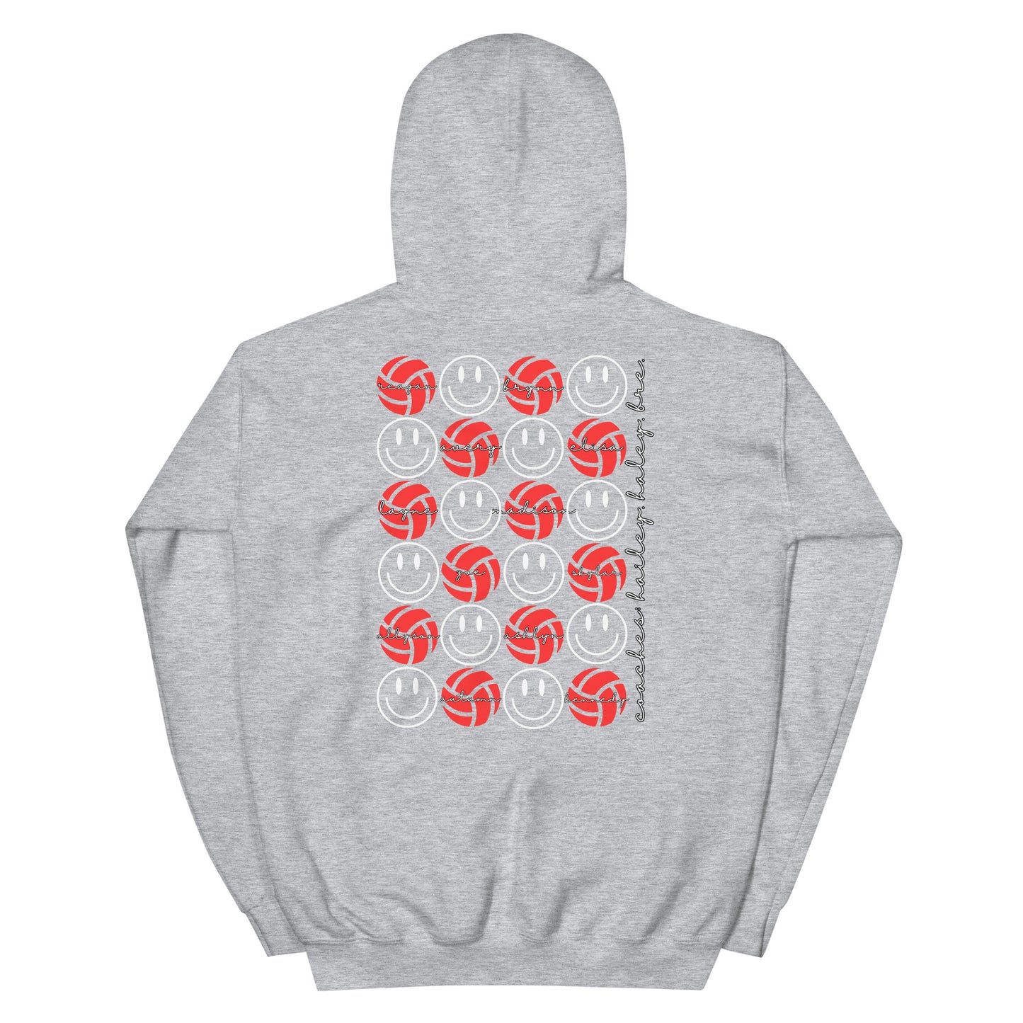 Excel 13 Red Girls - Players' Names - Embroidered Front - Unisex Hoodie