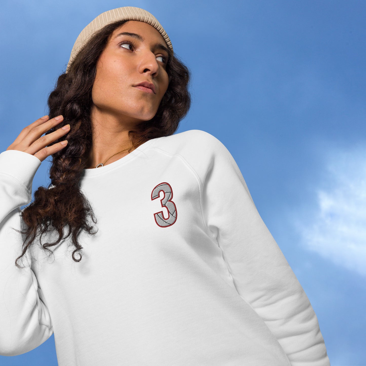 #3 - Volleyball - Embroidered - Unisex organic raglan sweatshirt