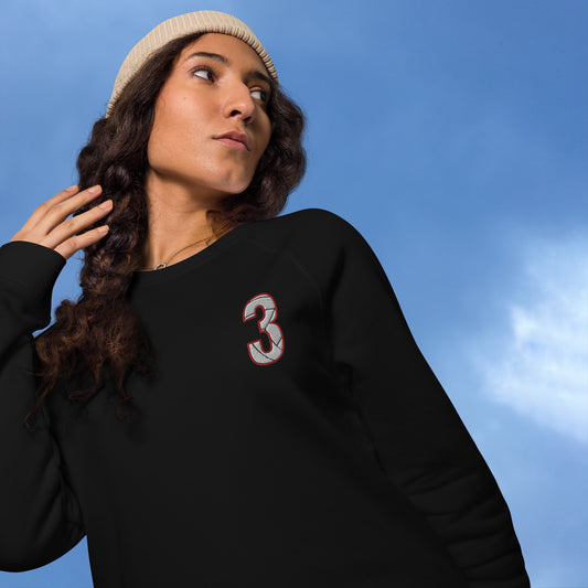 #3 - Volleyball - Embroidered - Unisex organic raglan sweatshirt